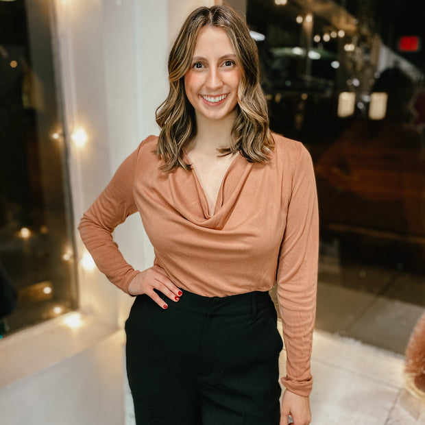 cinnamon cowl neck bodysuit